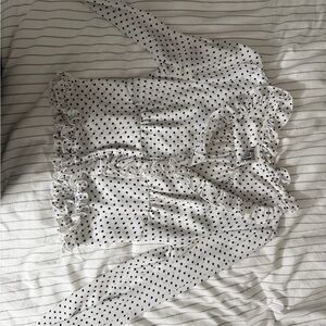 Free People Black and White Polka Dot Ruffle Top